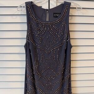 Art Deco Betsy & Adam Beaded Sheath Dress Slate Gray Sleeveless Cocktail Size 4